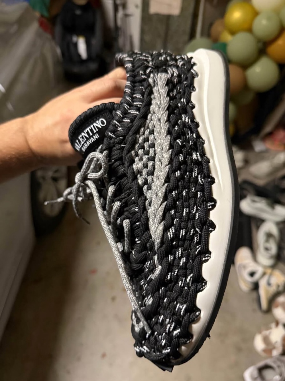 Valentino Garavani Black and Silver Woven Runner Sneakers crothcet size 41 - Picture 2 of 4